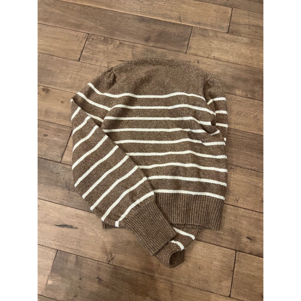 Rebecca Minkoff Brown Striped Puff Shoulder Button Accent Sweater NWT 7RMD8065J - Picture 7 of 7